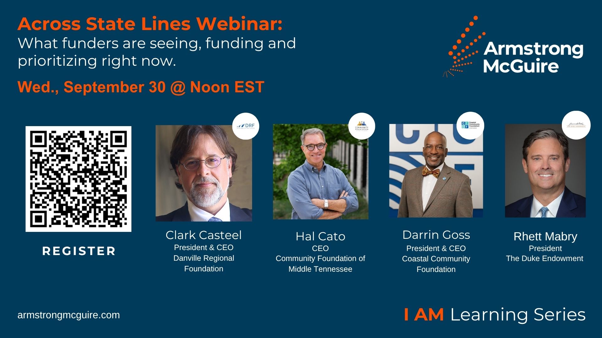 Promo for the Across State Lines webinar featuring regional funders discussing trends and priorities.
