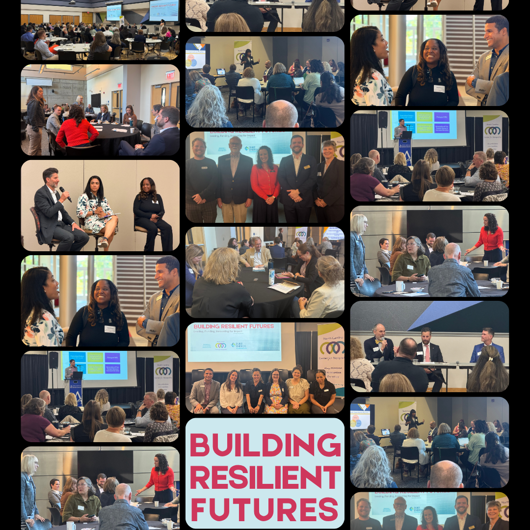 Collage of photos from the 2026 Building Resilient Futures events, hosted across NC by the NC Center for Nonprofits.