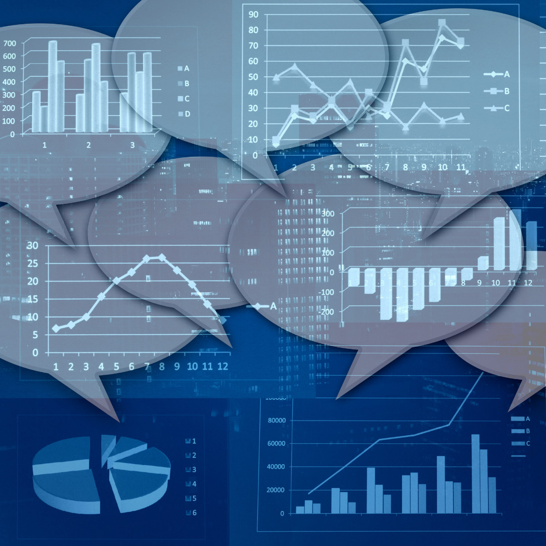 Images of financial charts and graphs overlaid with speech bubbles. The idea is to give voice to your financial data through stories people will understand.